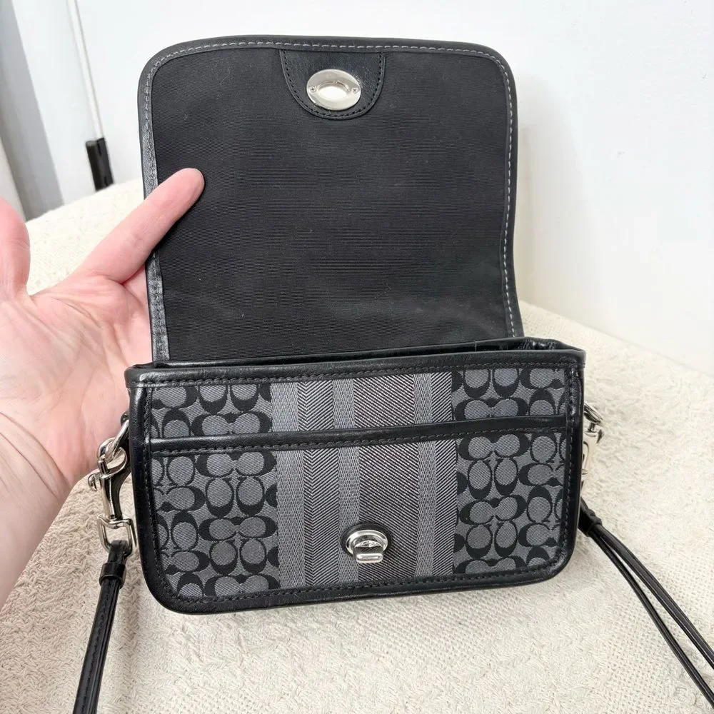 Coach Legacy Signature Stripe Penny Shoulder Bag 19919 Black Grey Silver Mini